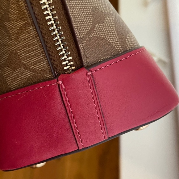 Coach Brown Signature Dome Satchel with Hot Pink Trim - Picture 7 of 8